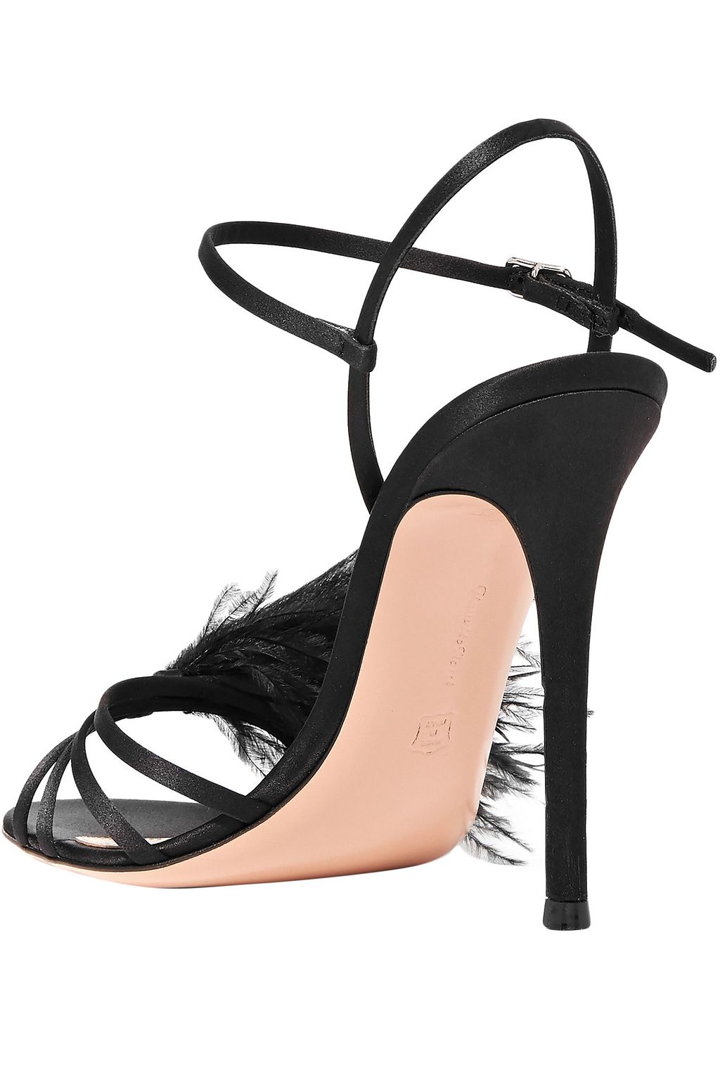 GIANVITO ROSSI 95 feather-trimmed satin sandals