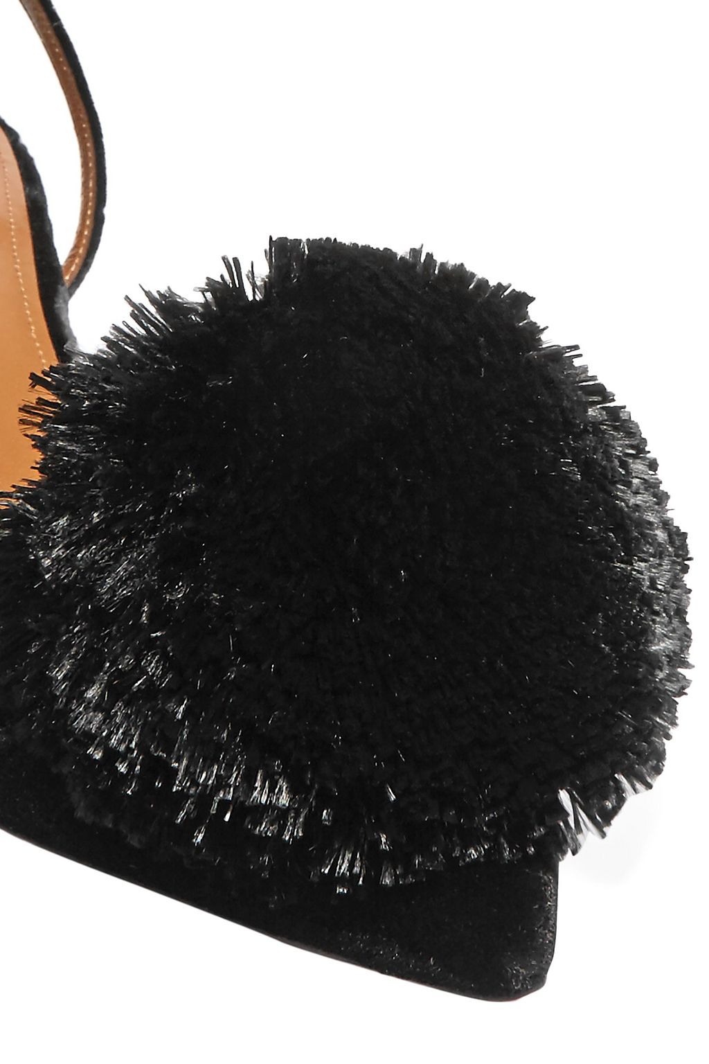 AQUAZZURA Powder Puff pompom-embellished velvet slingback pumps