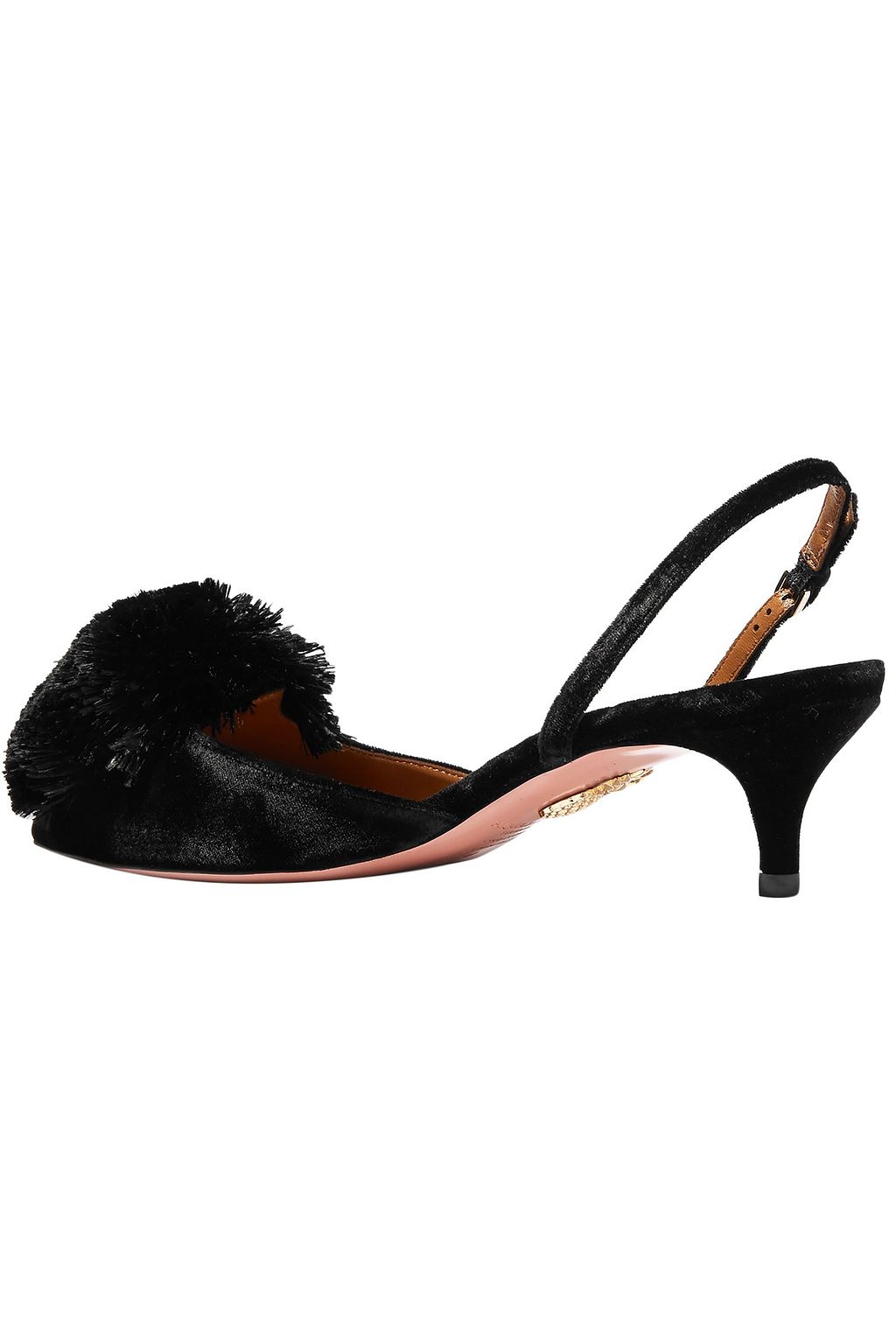 AQUAZZURA Powder Puff pompom-embellished velvet slingback pumps