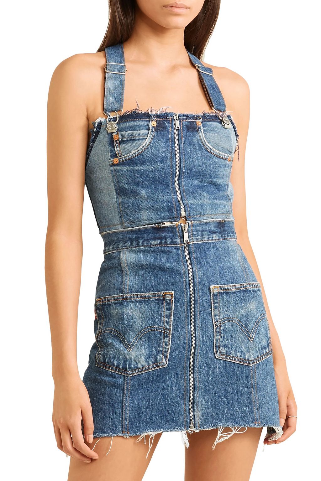 RE/DONE BY LEVI'S + Levi's two-tone distressed denim mini dress