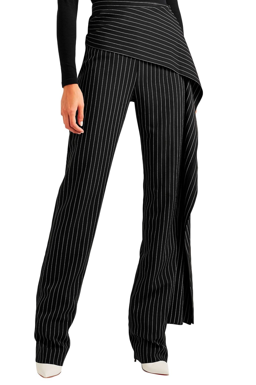 16ARLINGTON Draped pinstriped twill straight-leg pants