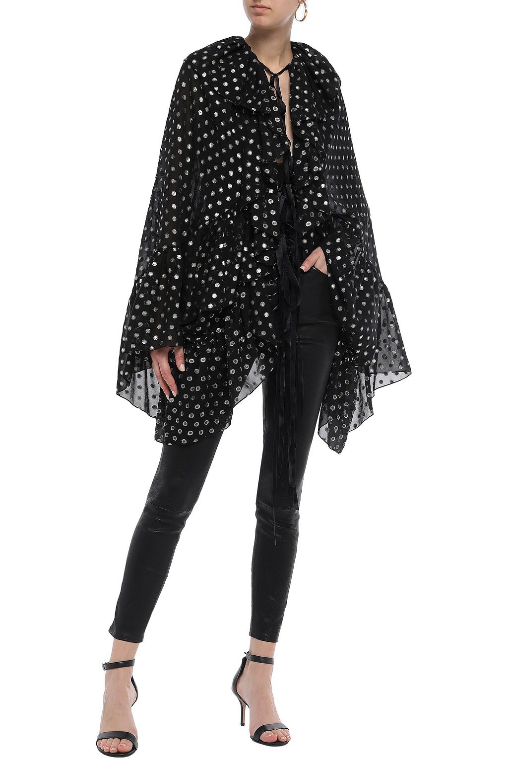 SAINT LAURENT メタリックフィルクーペ シルク混 ケープ