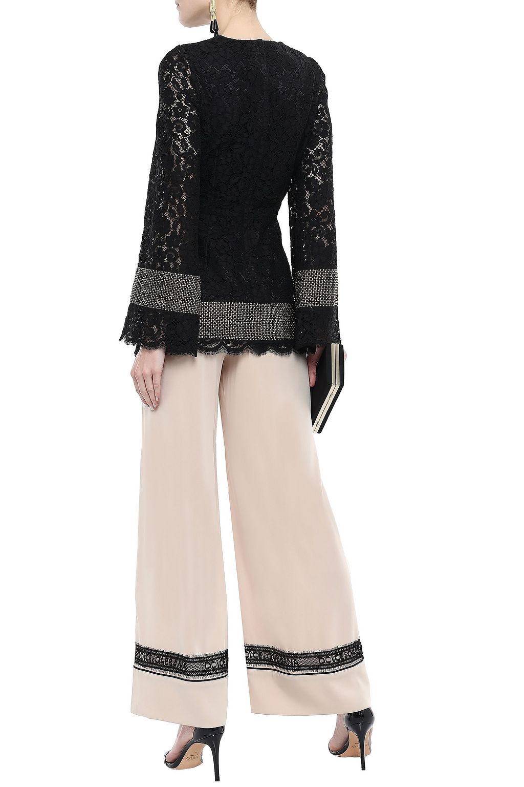DOLCE&GABBANA Crystal-embellished cotton-blend corded lace peplum top