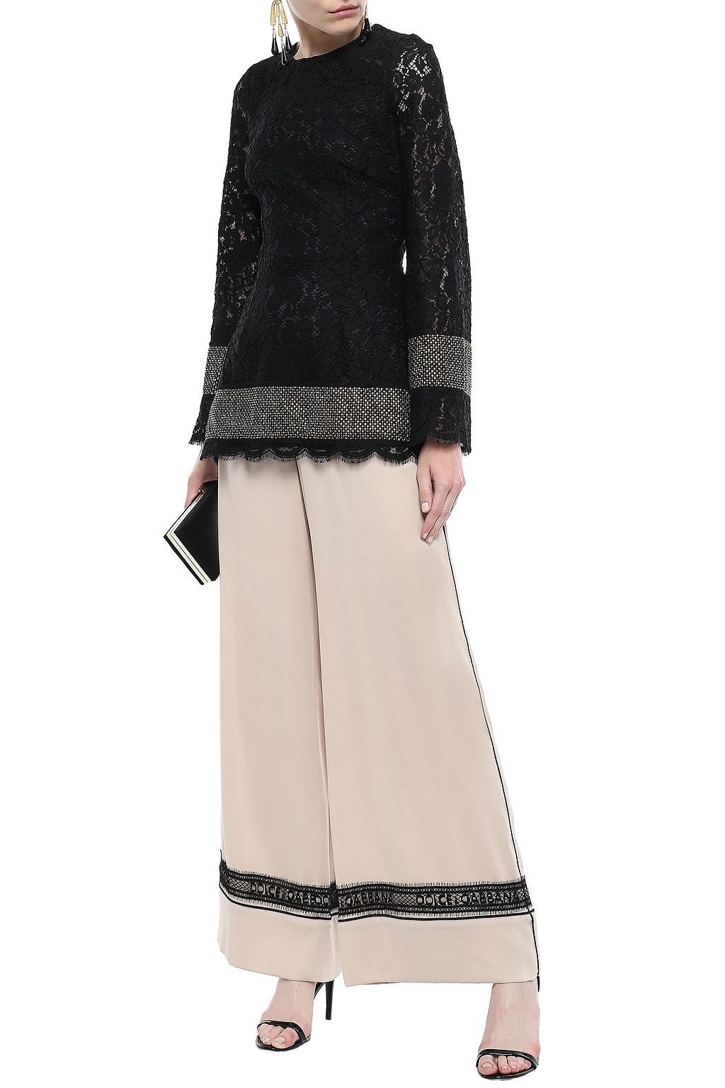DOLCE&GABBANA Crystal-embellished cotton-blend corded lace peplum top
