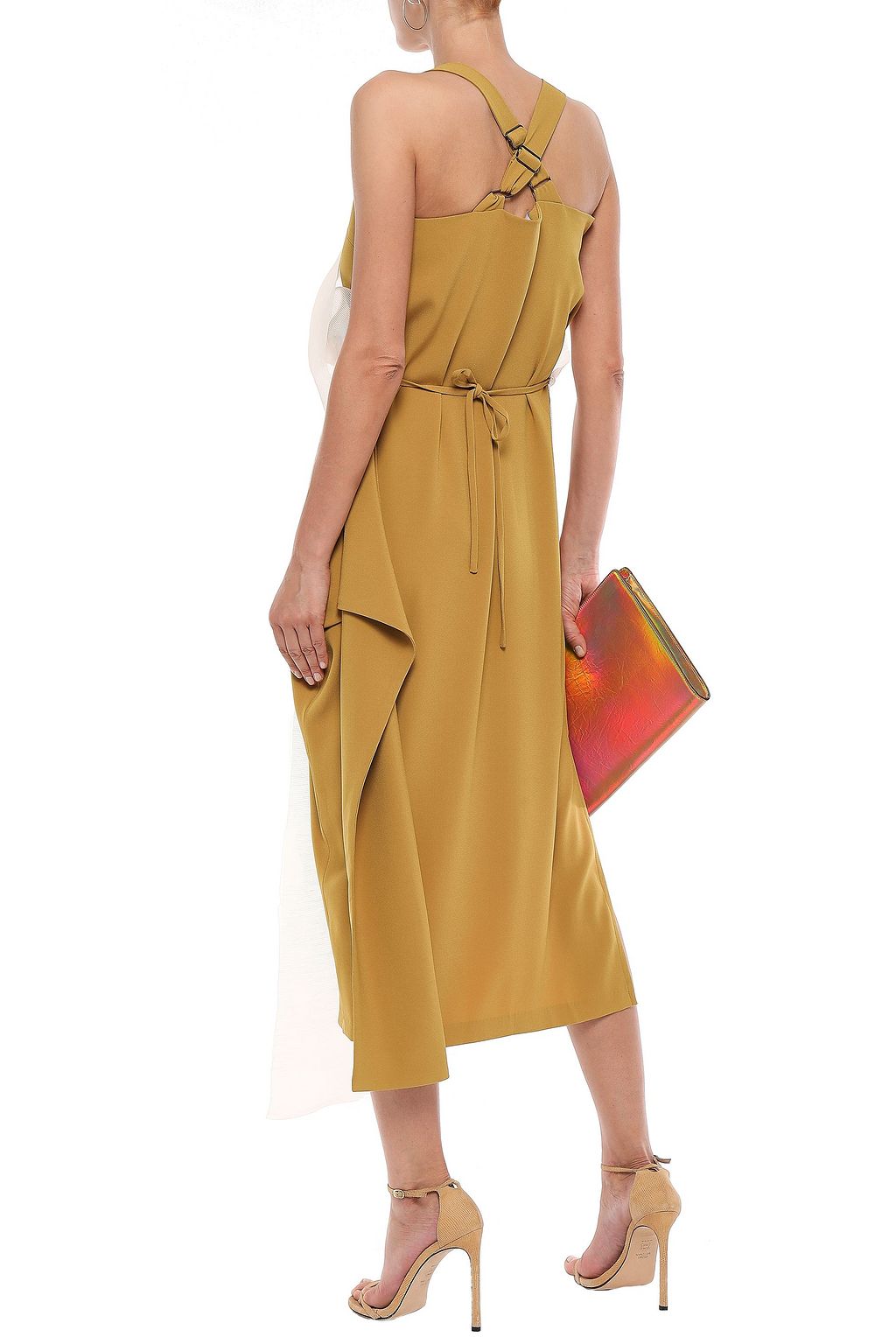 CHALAYAN Draped satin-crepe and striped organza midi dress