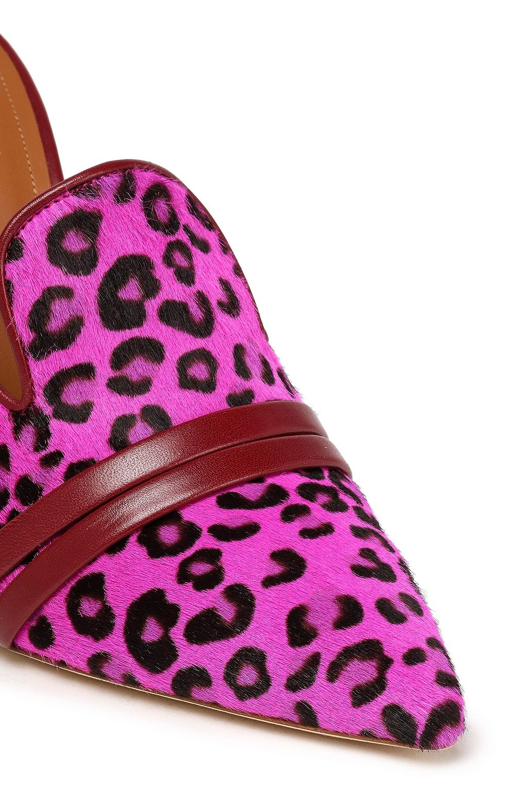 MALONE SOULIERS Leather-trimmed leopard-print calf hair mules