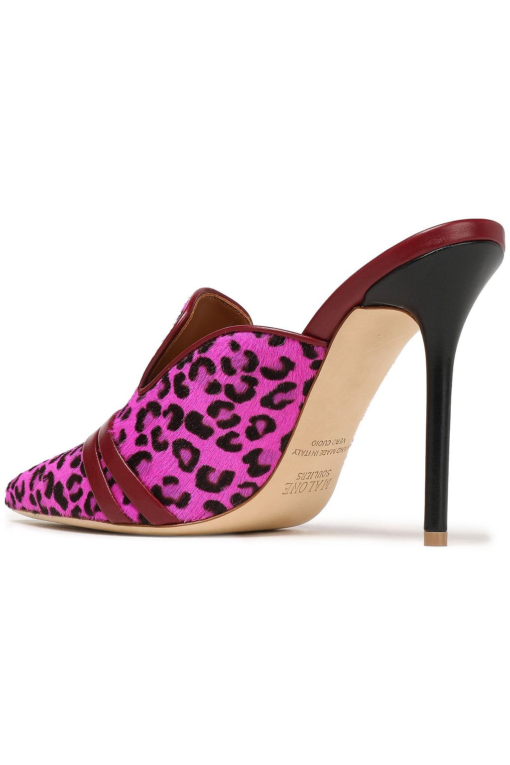 MALONE SOULIERS Leather-trimmed leopard-print calf hair mules