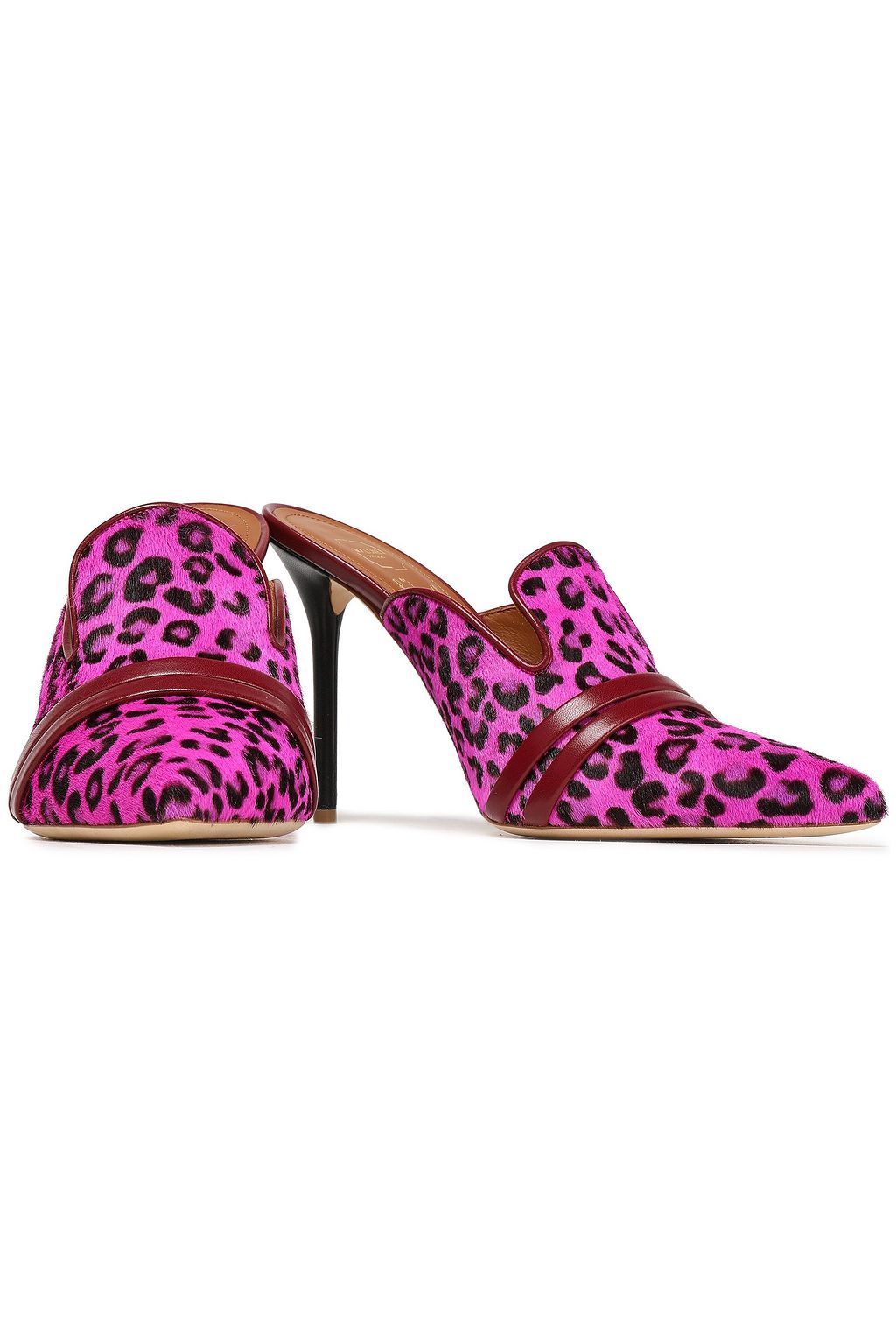 MALONE SOULIERS Leather-trimmed leopard-print calf hair mules
