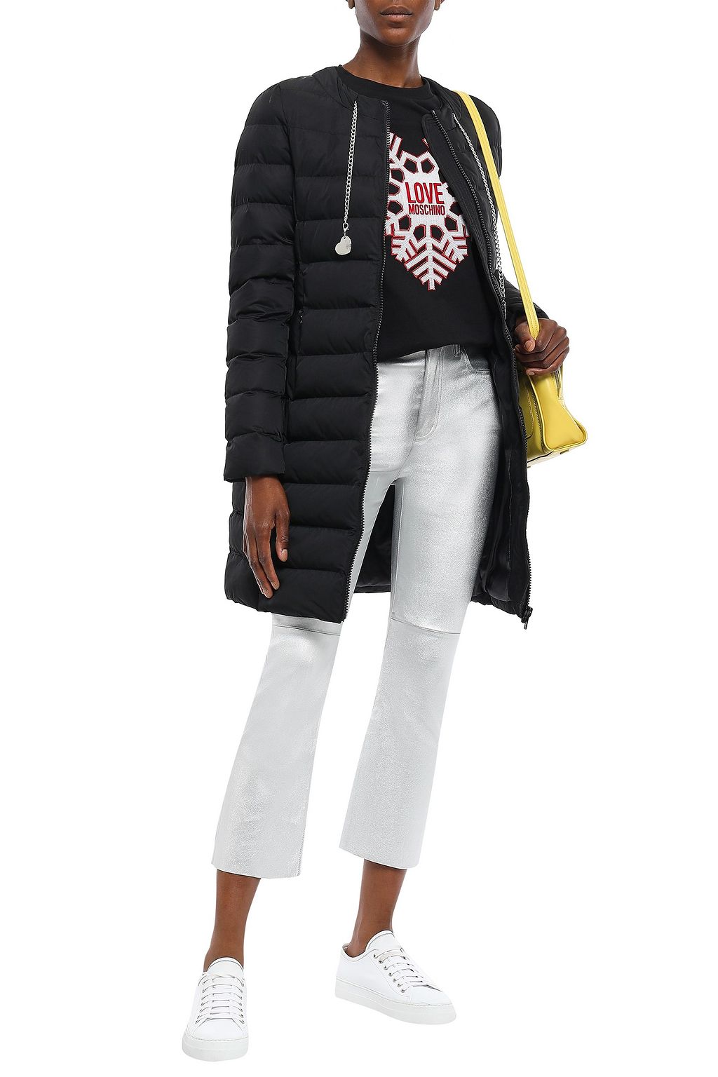 LOVE MOSCHINO Chain-embellished quilted shell down coat