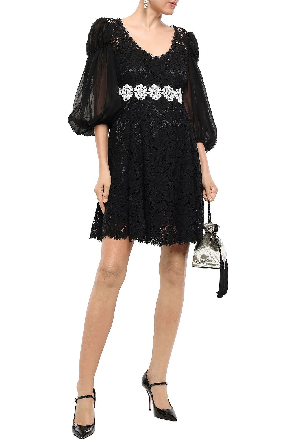 DOLCE&GABBANA Embroidered corded lace and georgette mini dress