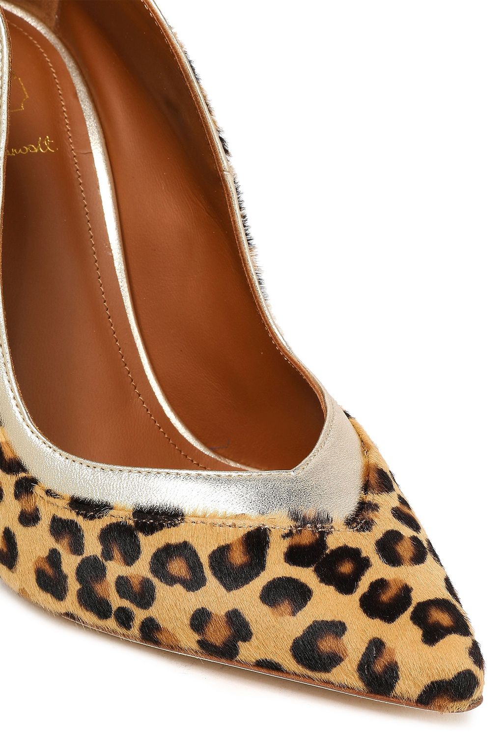 MALONE SOULIERS Metallic leather-trimmed leopard-print calf hair pumps