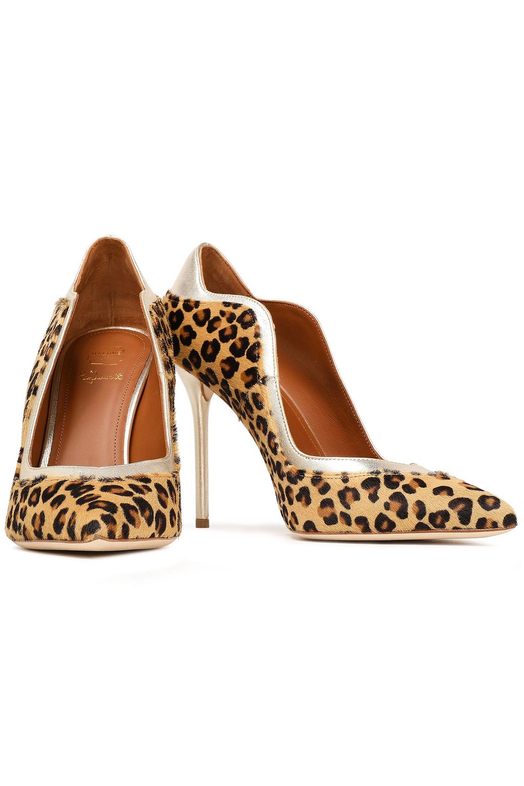 MALONE SOULIERS Metallic leather-trimmed leopard-print calf hair pumps