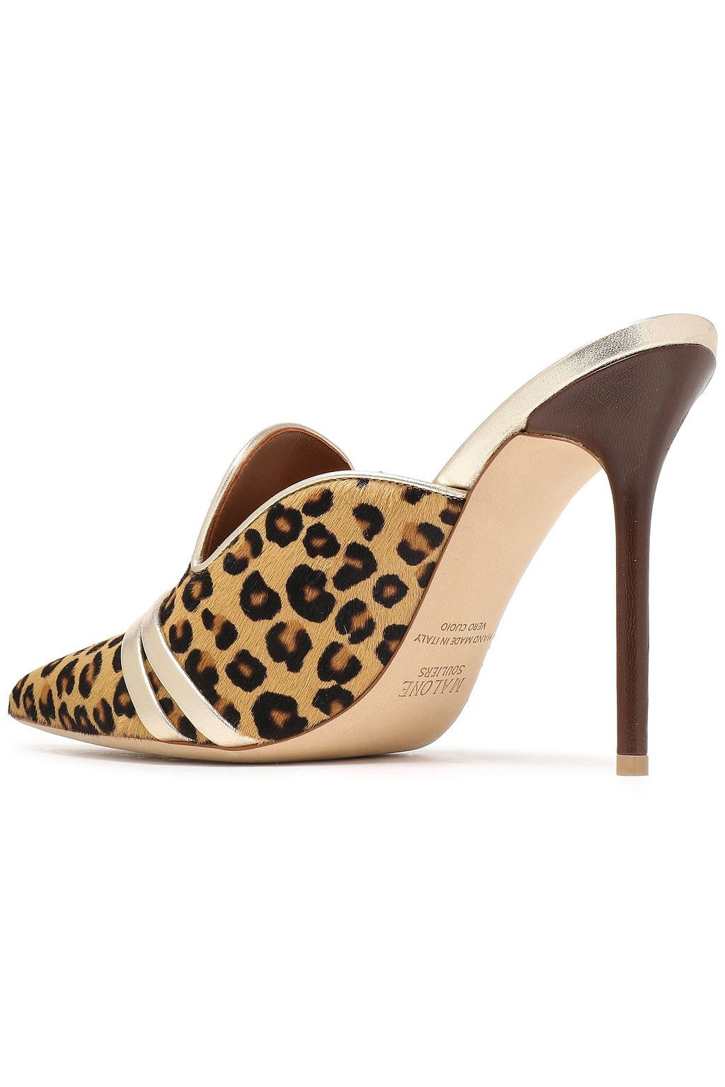 MALONE SOULIERS Metallic leather-trimmed leopard-print calf hair mules