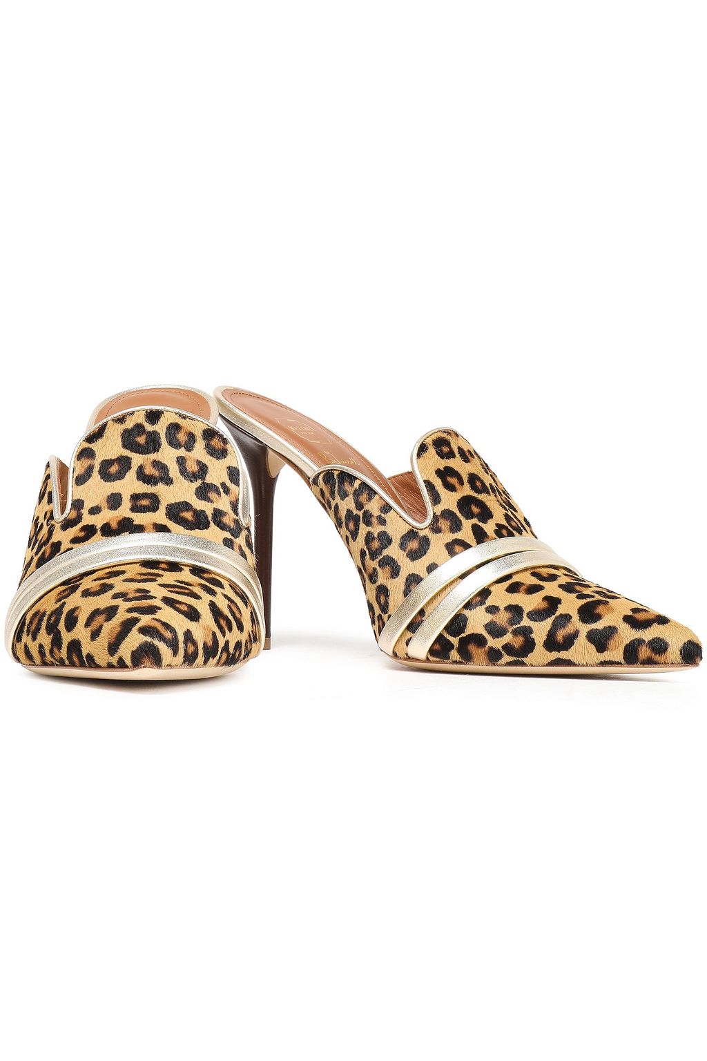 MALONE SOULIERS Metallic leather-trimmed leopard-print calf hair mules