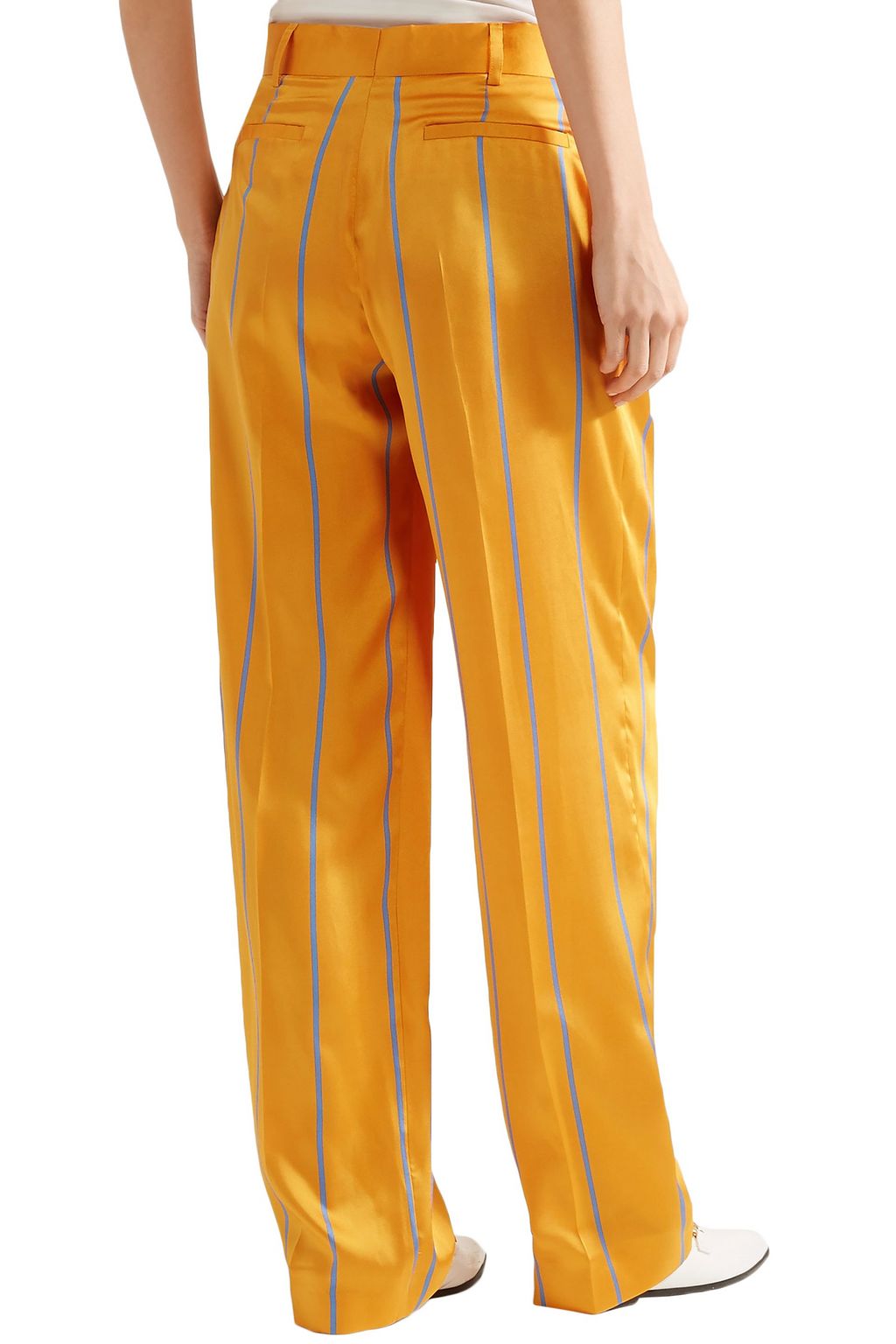VICTORIA, VICTORIA BECKHAM Pleated striped satin-twill wide-leg pants