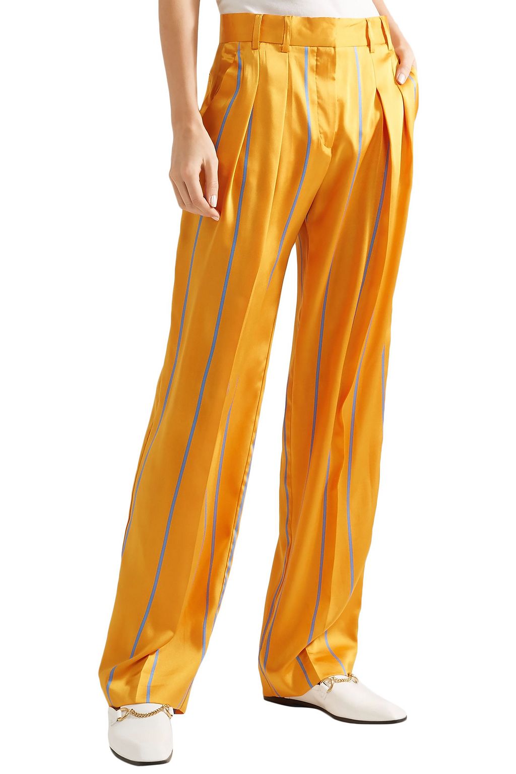 VICTORIA, VICTORIA BECKHAM Pleated striped satin-twill wide-leg pants