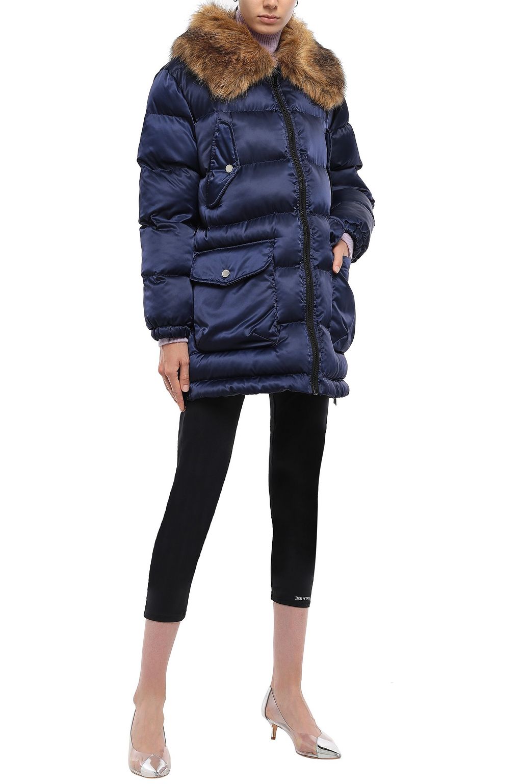 LOVE MOSCHINO Faux fur-trimmed quilted shell coat