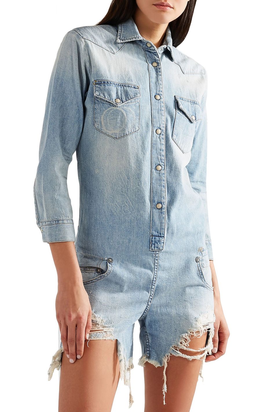 distressed denim jumpsuit