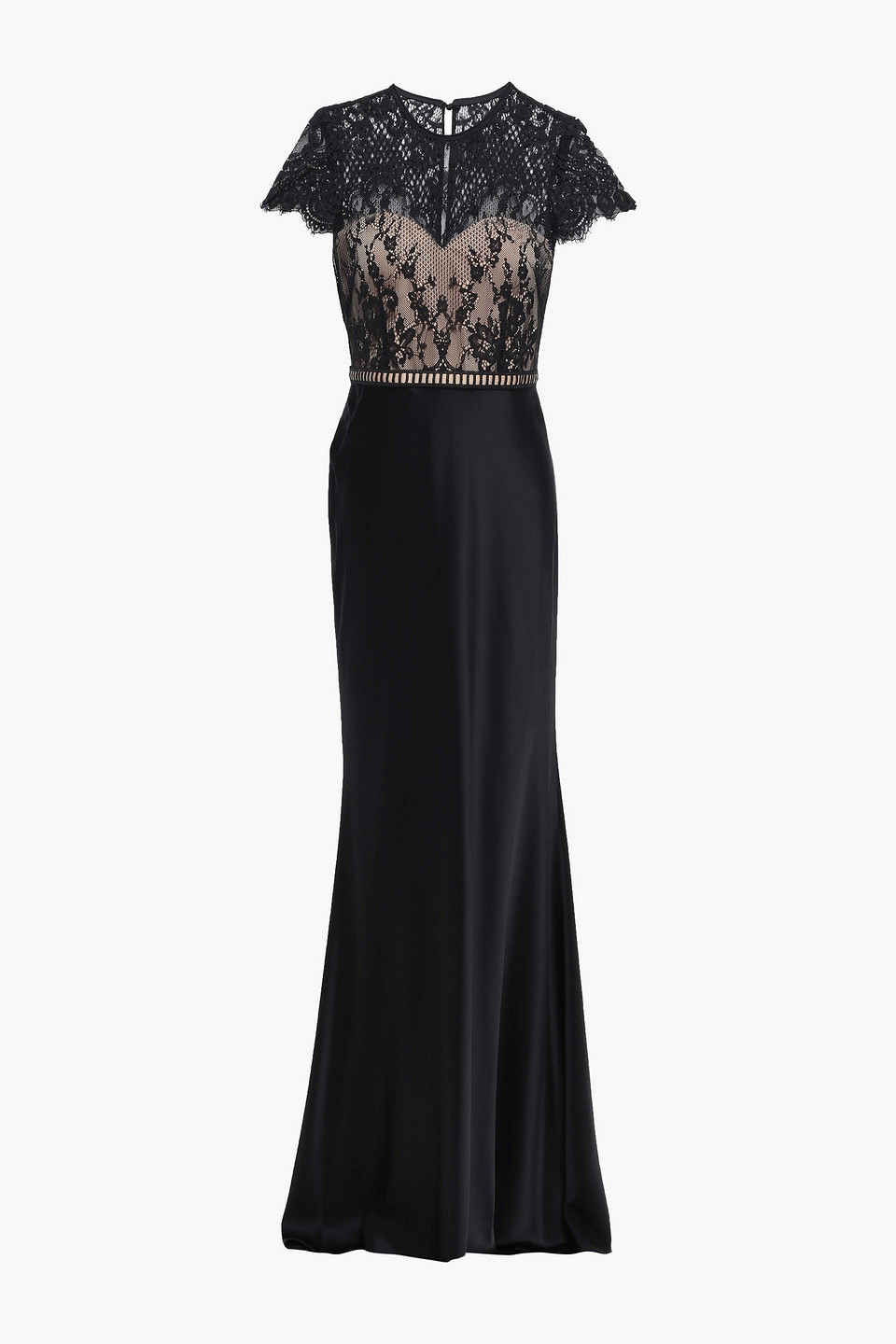 catherine deane - lace-paneled cotton-blend satin gown - black - uk/au 16