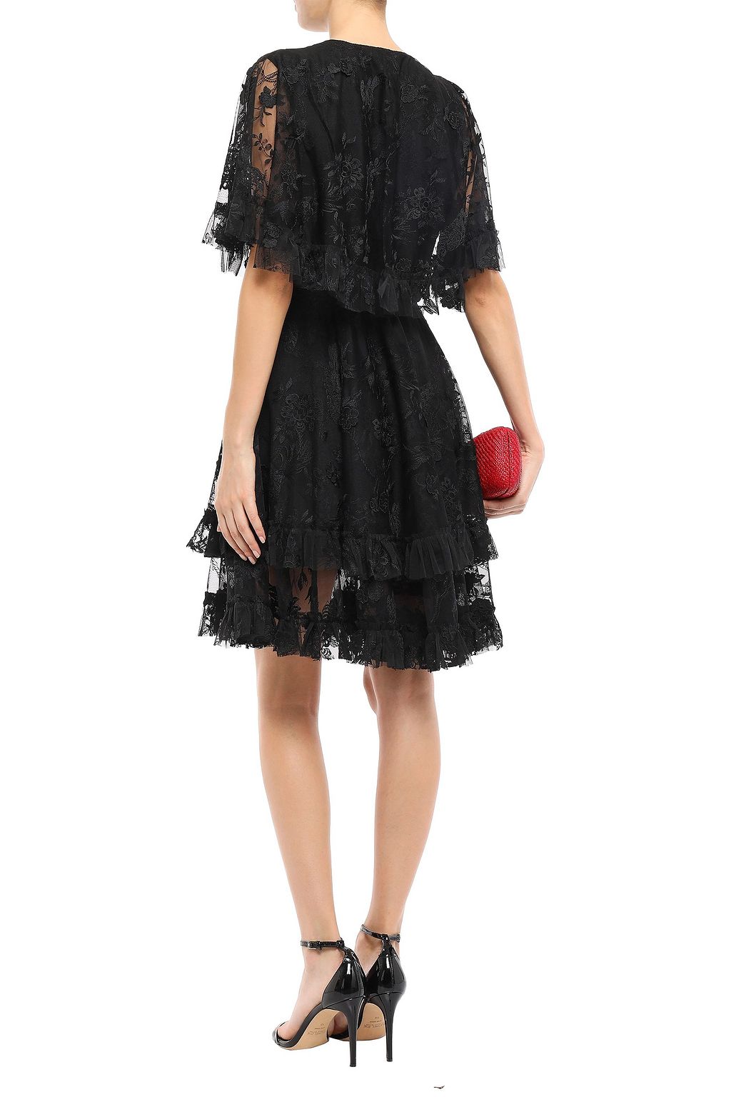 SACHIN & BABI Cape-effect tiered embroidered tulle dress
