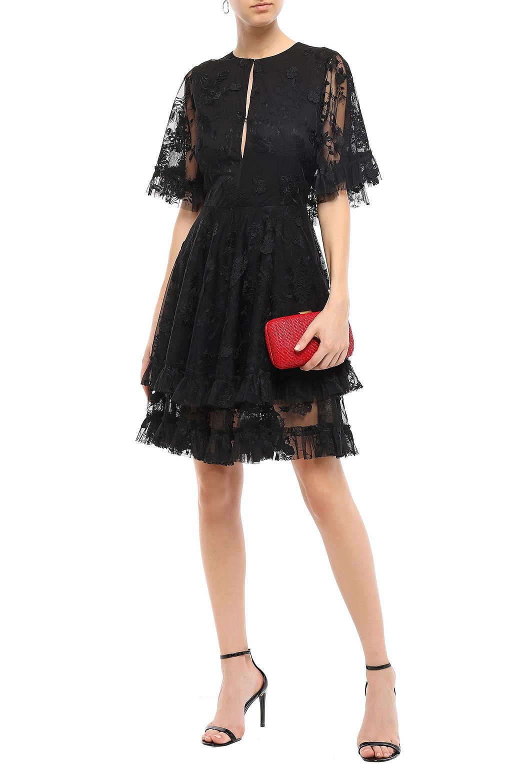 SACHIN & BABI Cape-effect tiered embroidered tulle dress