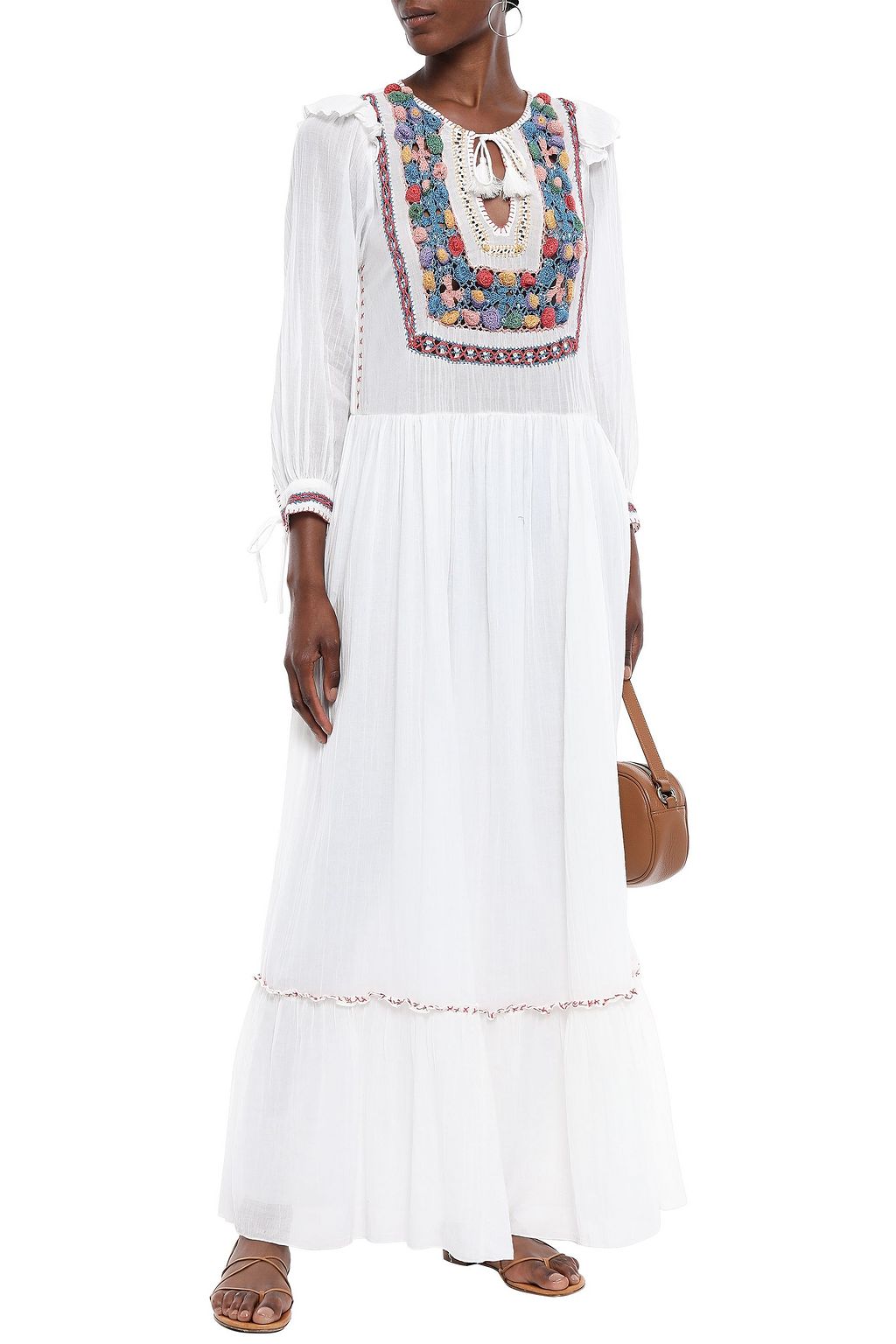 ANTIK BATIK Tasseled crochet-paneled cotton-gauze maxi dress