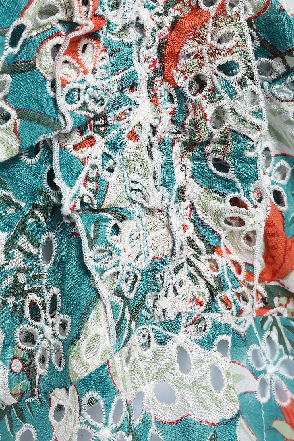 ANTIK BATIK Shiffly ruffled floral-print broderie anglaise cotton midi dress