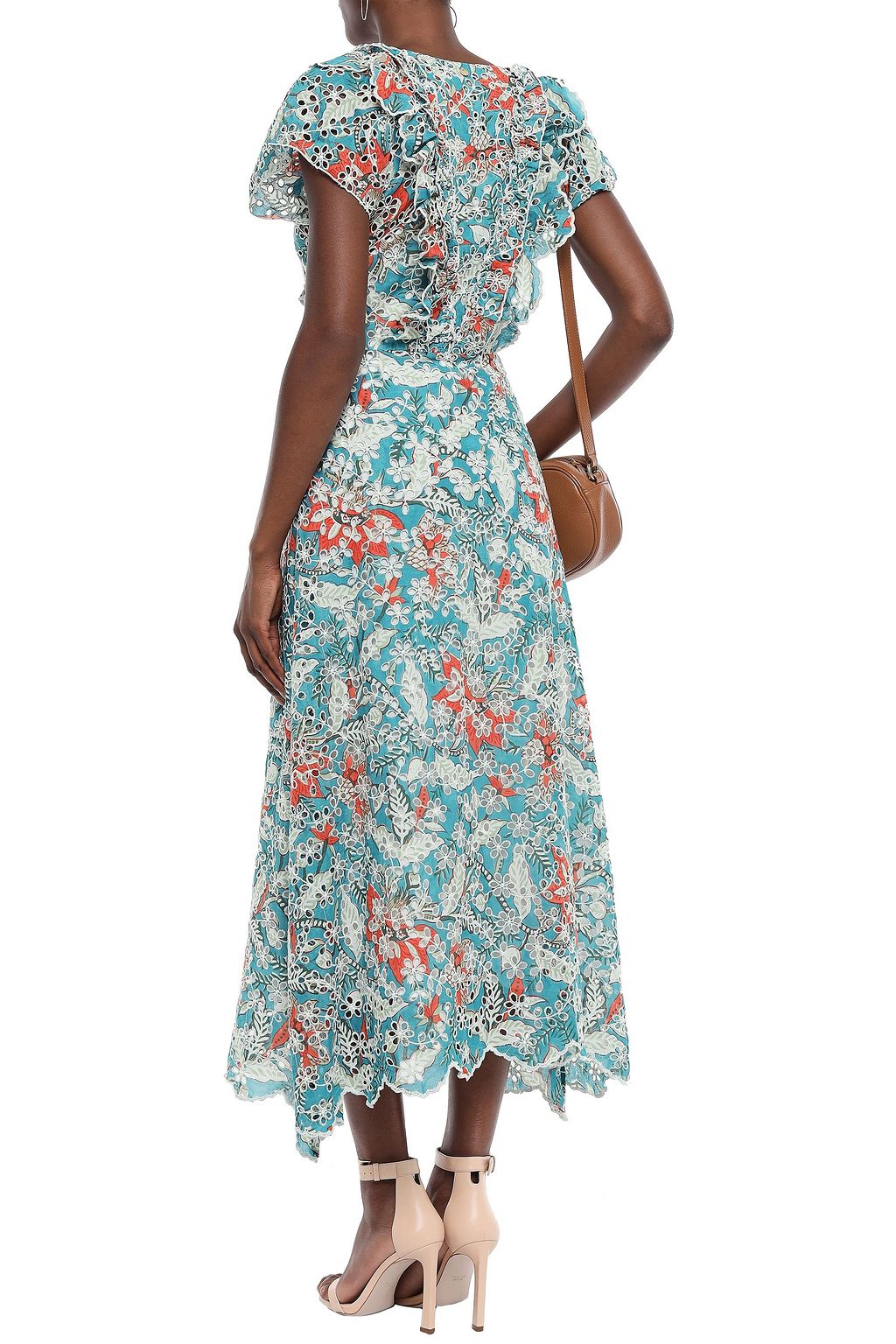 ANTIK BATIK Shiffly ruffled floral-print broderie anglaise cotton midi dress