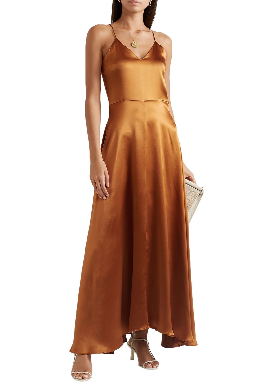 copper satin maxi dress