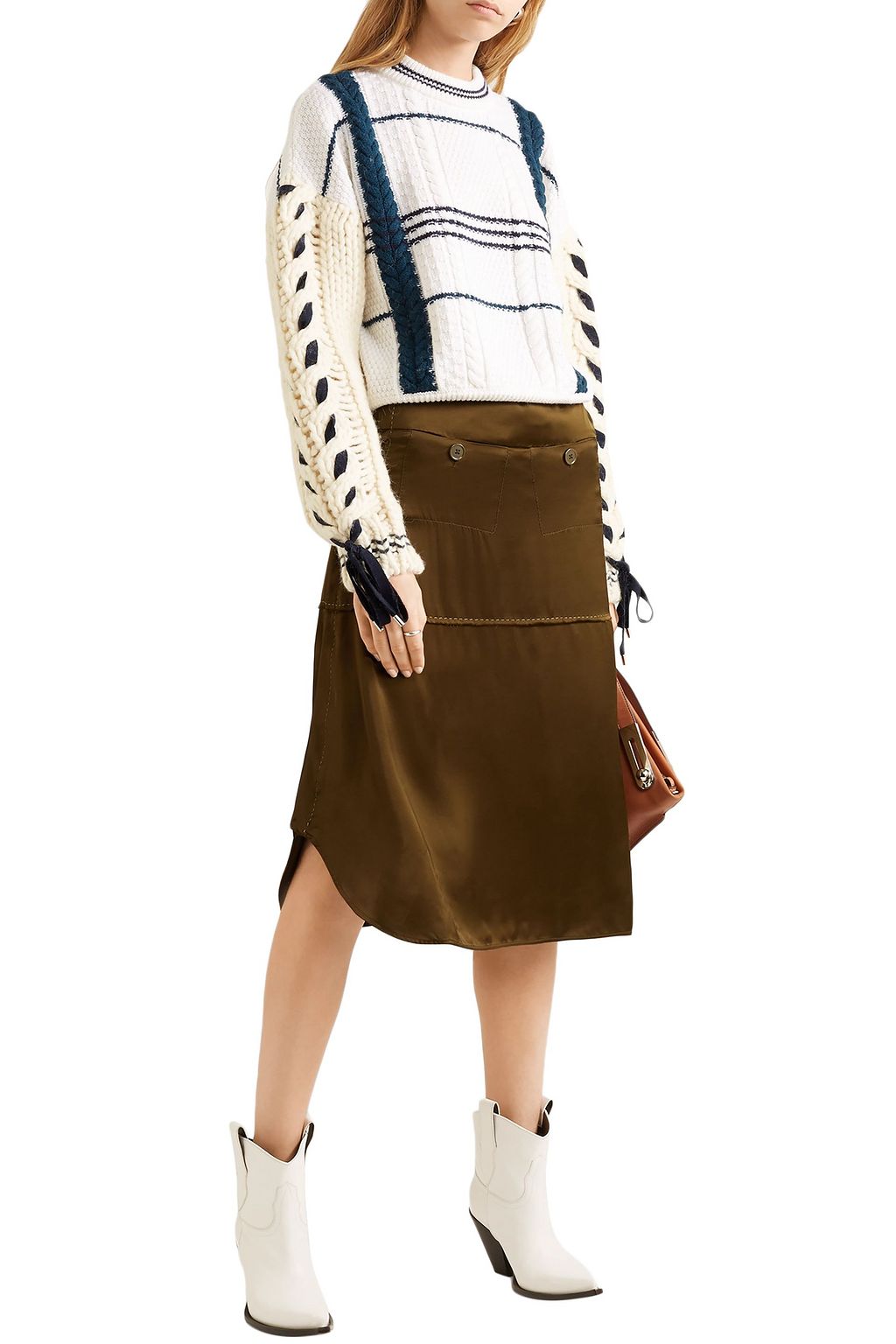 CARVEN Asymmetric satin midi skirt