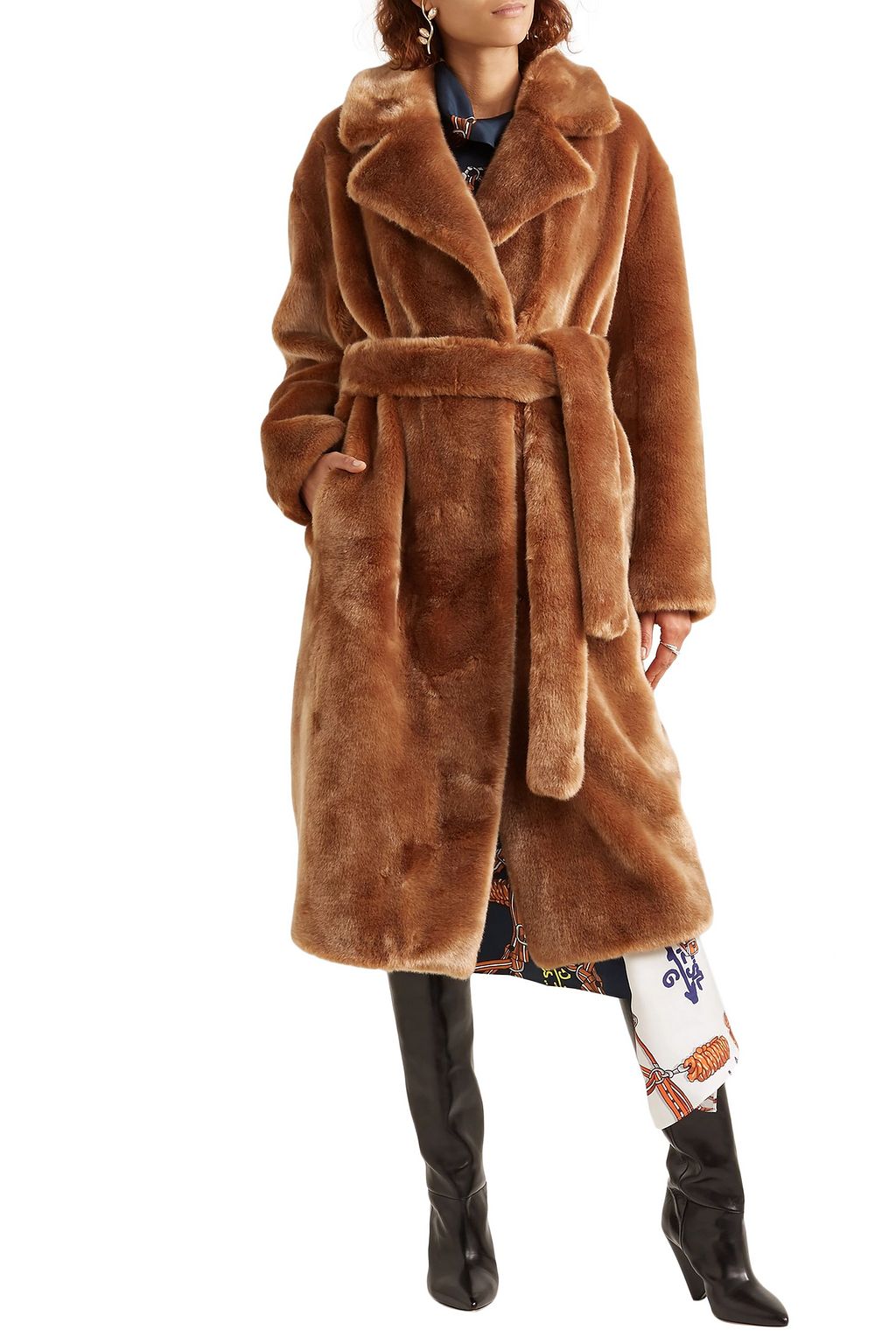 tibi orange faux fur coat