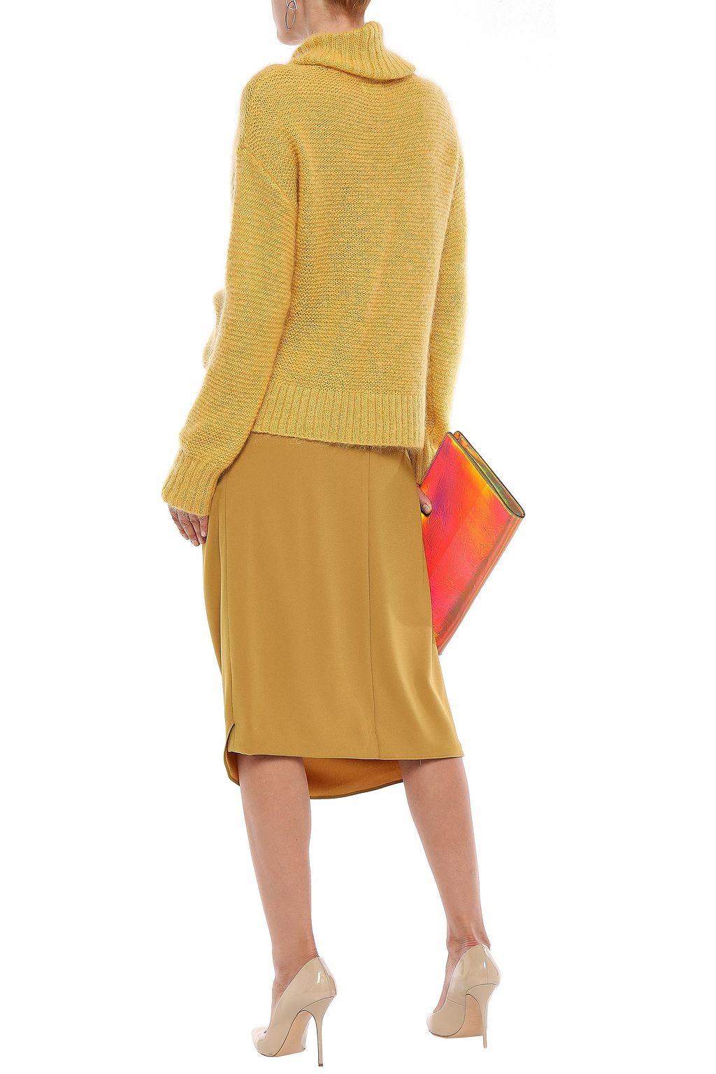 CHALAYAN Draped crepe-satin midi skirt