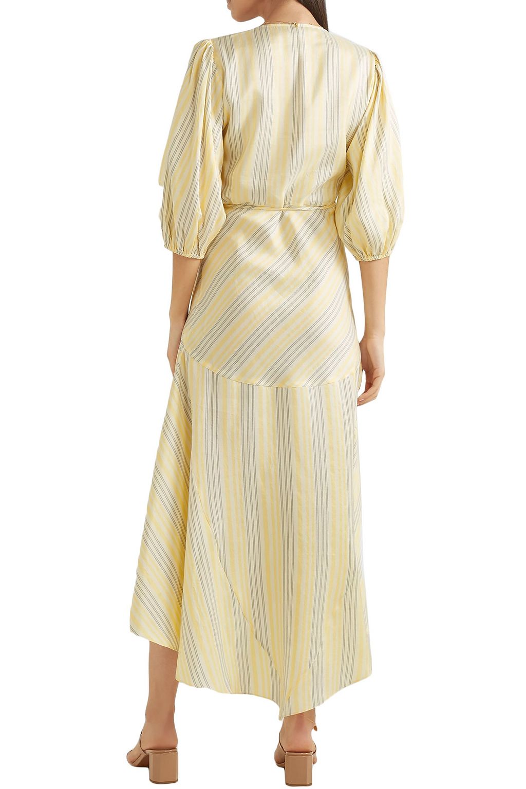 GANNI Striped silk midi wrap dress