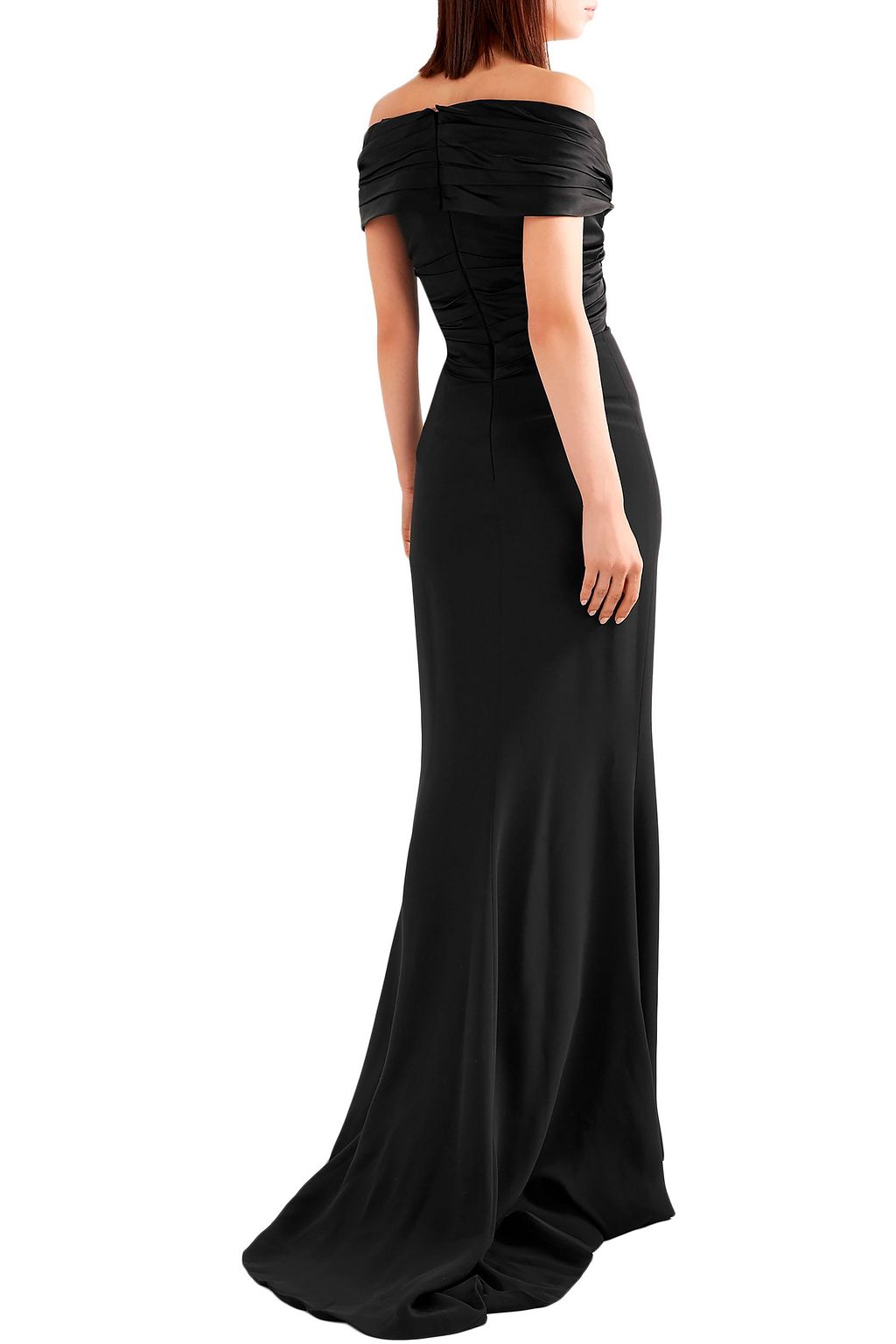 REEM ACRA Off-the-shoulder knotted silk-crepe and satin gown