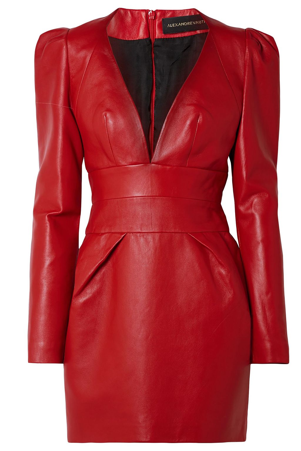 red leather mini dress