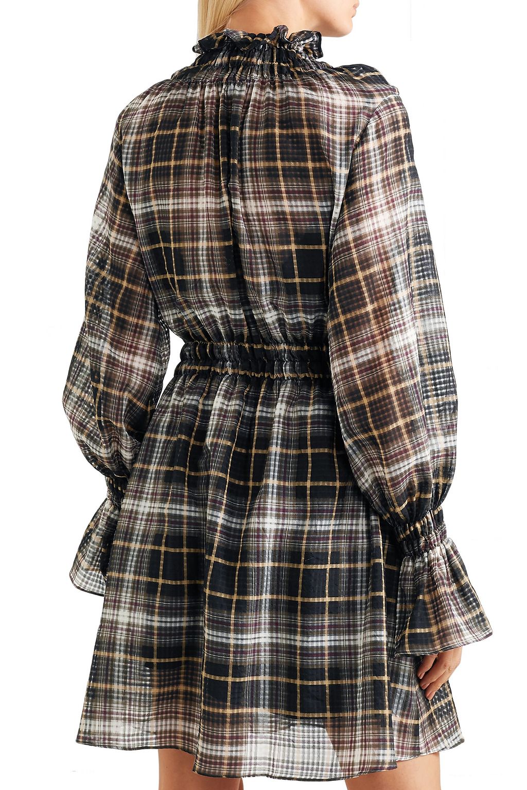 BEAUFILLE Galileo ruffled plaid cotton and silk-blend voile mini dress