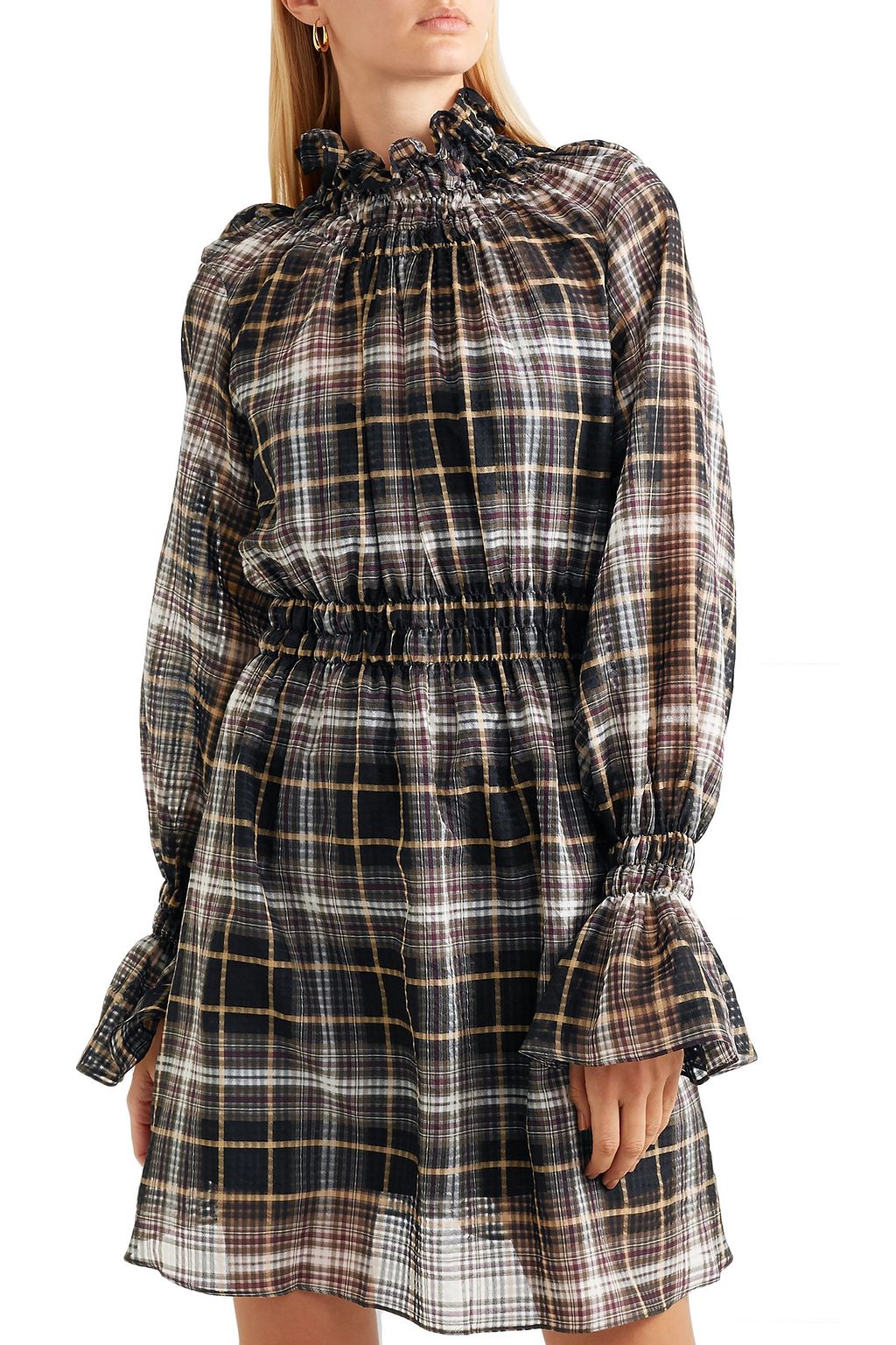 BEAUFILLE Galileo ruffled plaid cotton and silk-blend voile mini dress