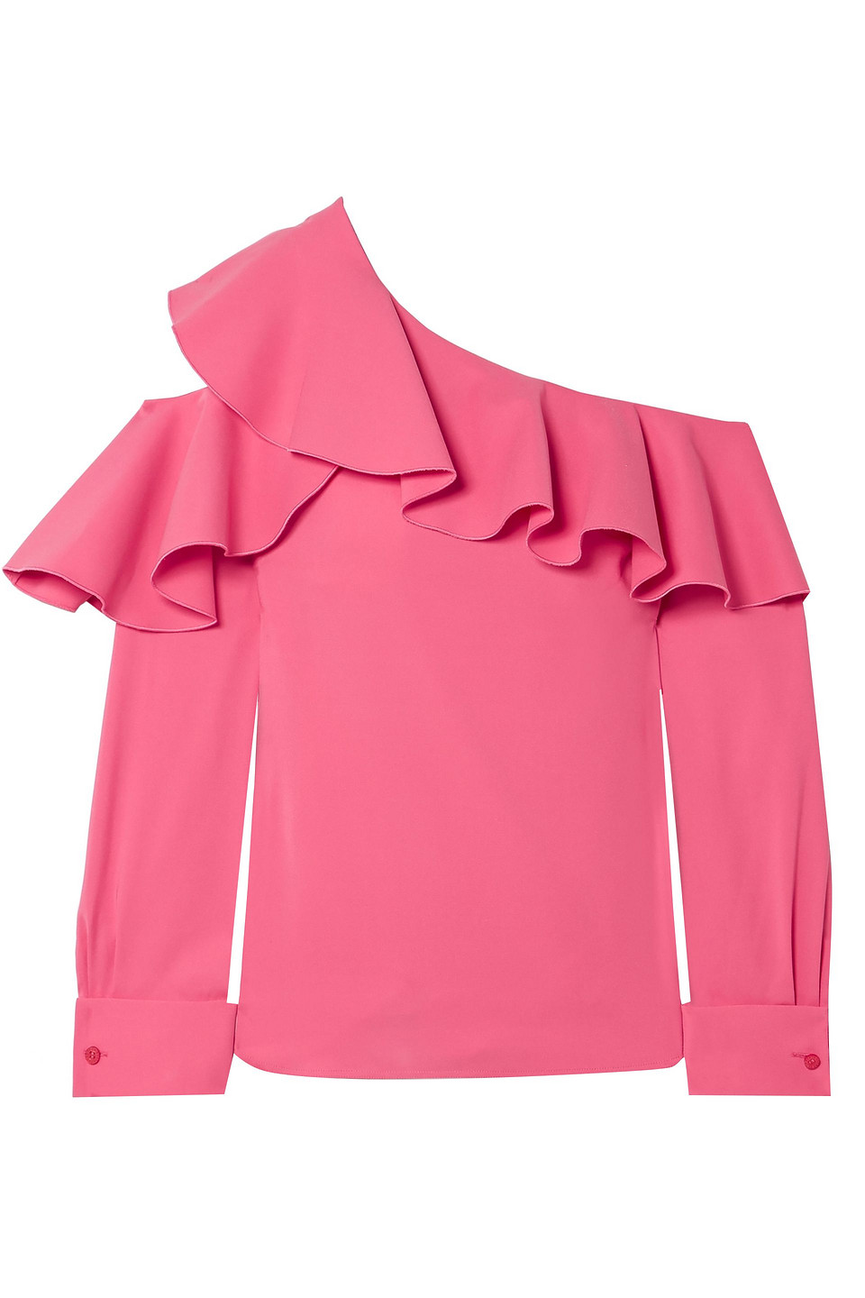 oscar de la renta - cutout ruffled silk-blend top - pink - us 4