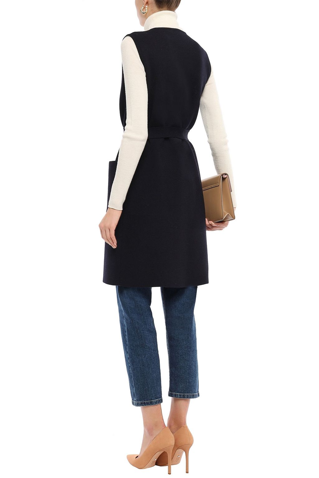 TORY BURCH Belted merino wool-blend dress