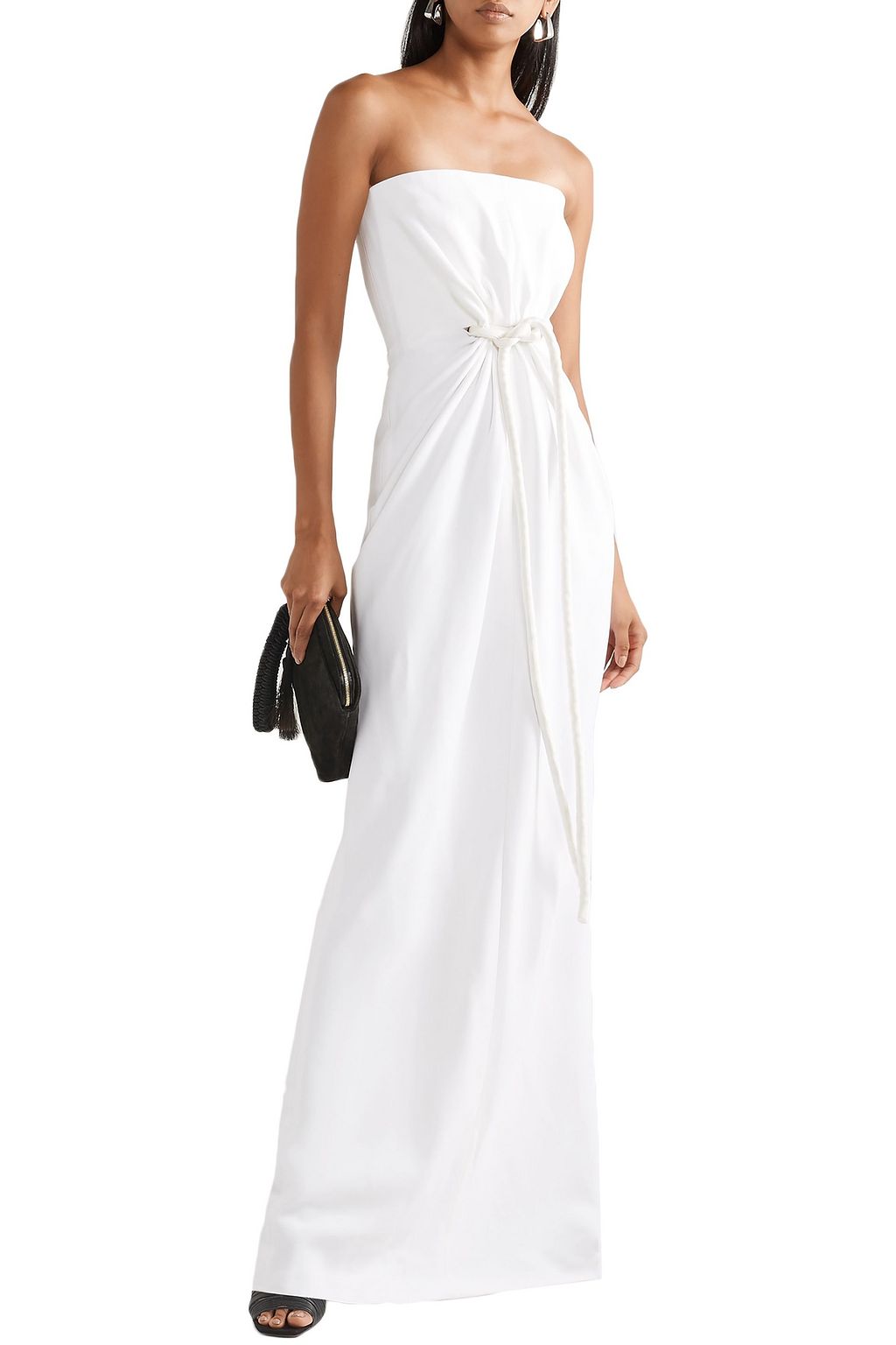 ROSETTA GETTY Tie-front satin-trimmed cady gown