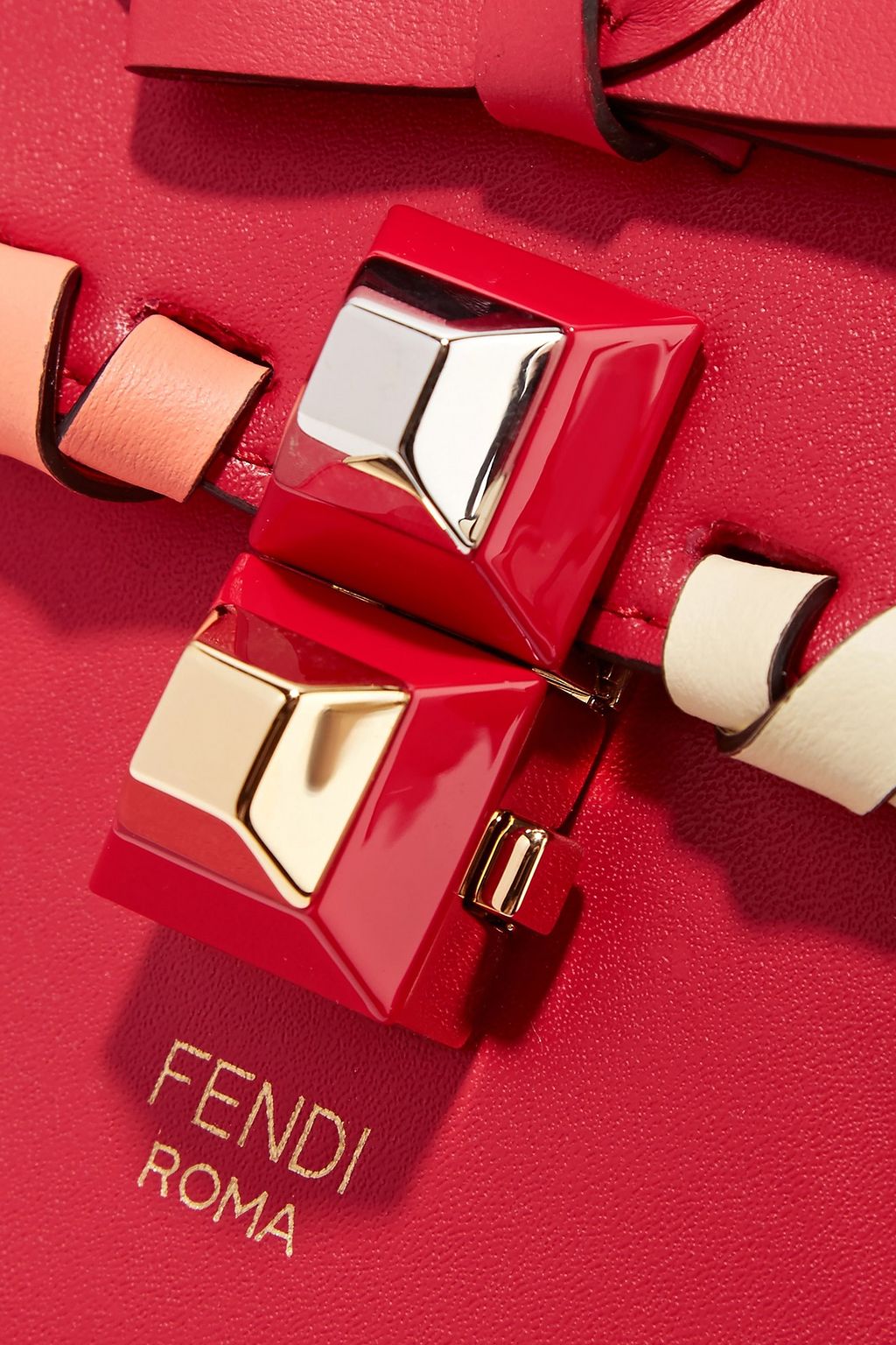 FENDI Kan I small whipstitched textured-leather shoulder bag