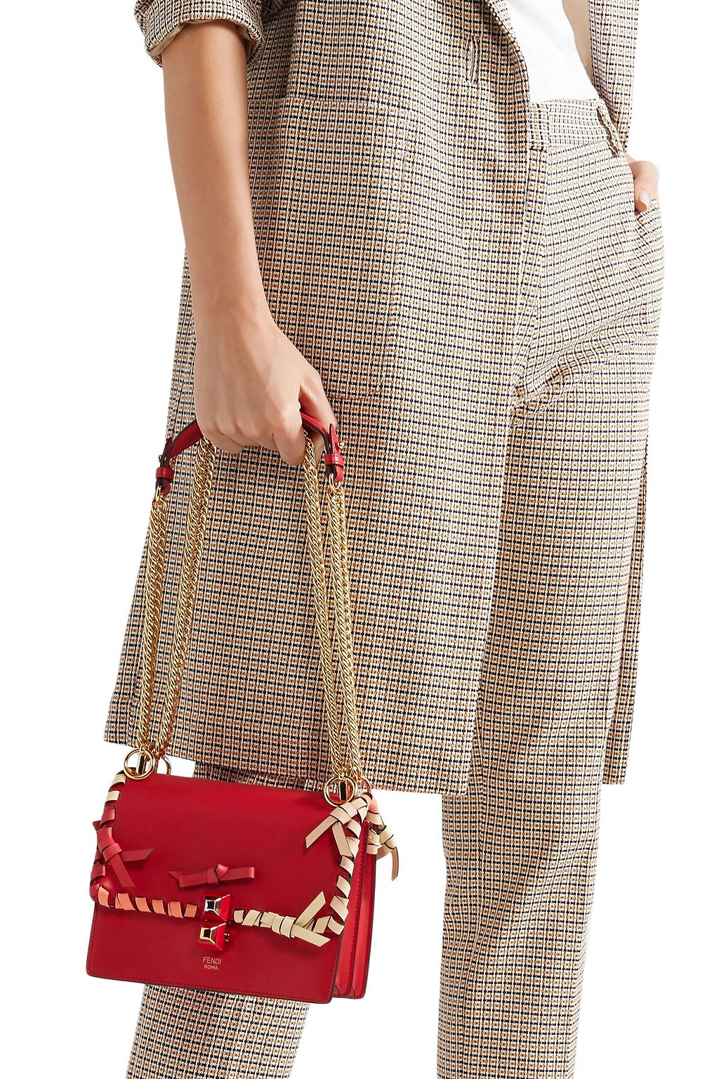 FENDI Kan I small whipstitched textured-leather shoulder bag