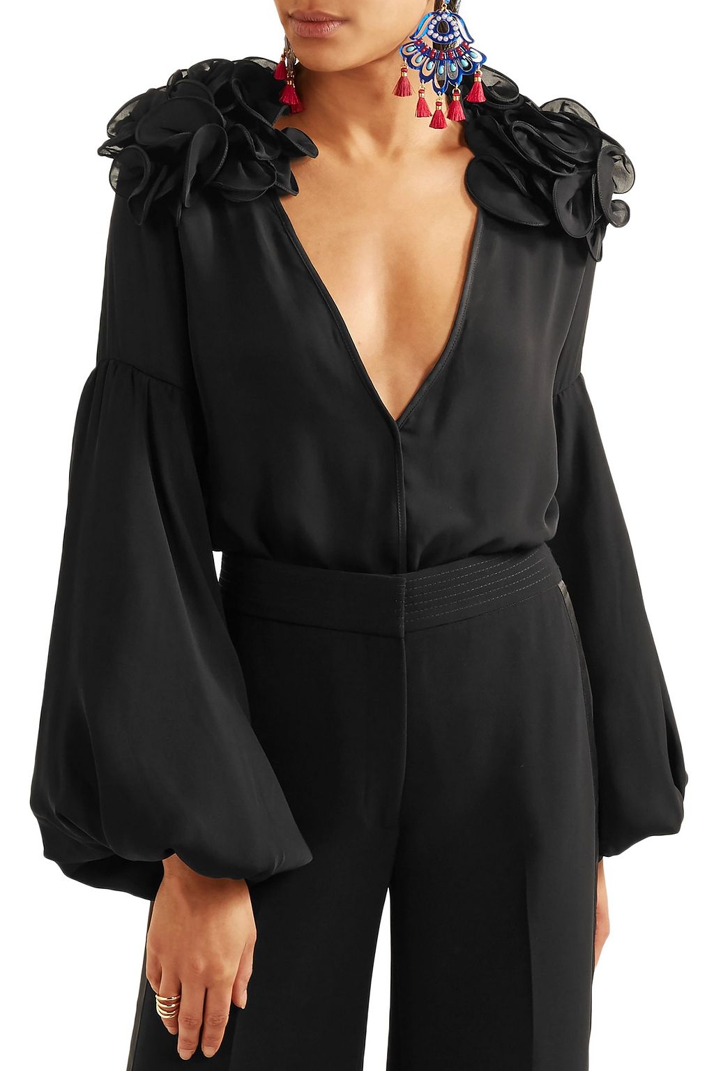 JOHANNA ORTIZ Ruffled silk-blend chiffon bodysuit