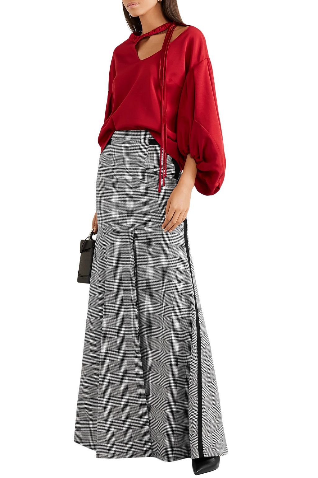 HELLESSY Merritt grosgrain-trimmed houndstooth tweed maxi skirt