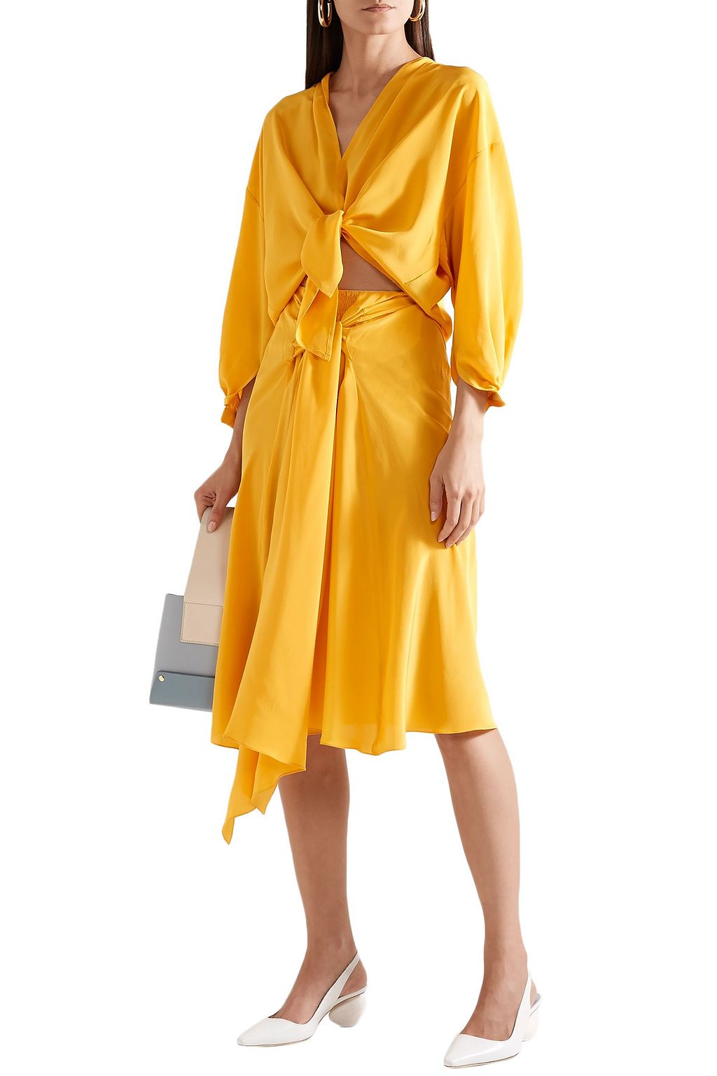 TOME Knotted silk crepe de chine midi skirt