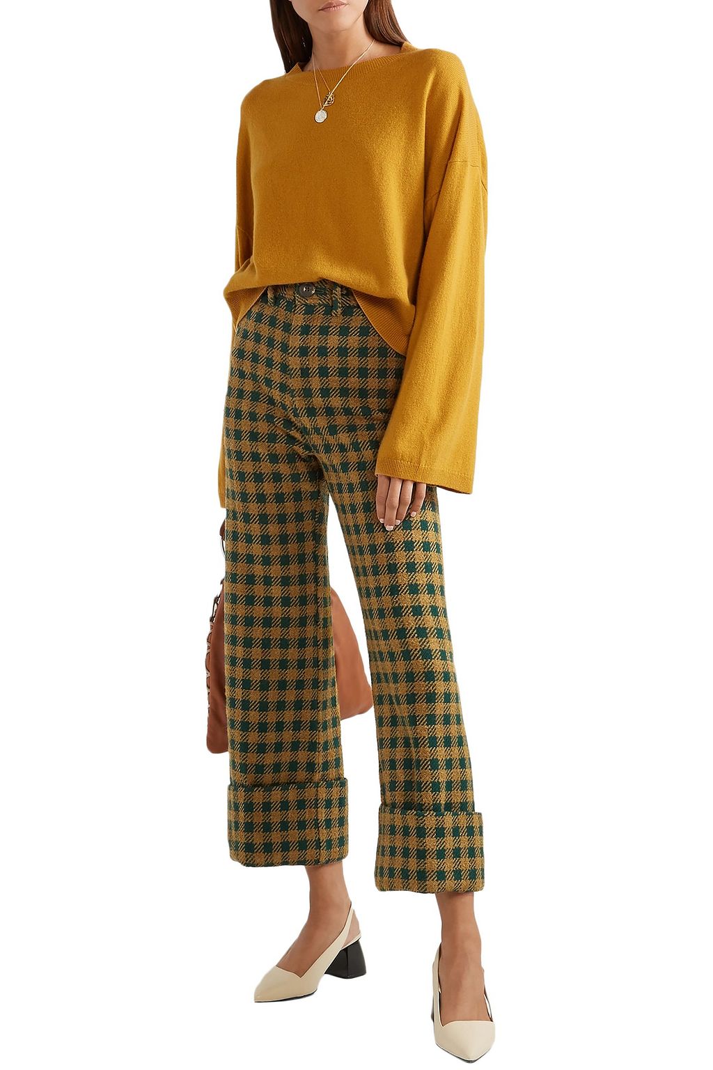 SEA Ethno Pop checked wool-blend straight-leg pants