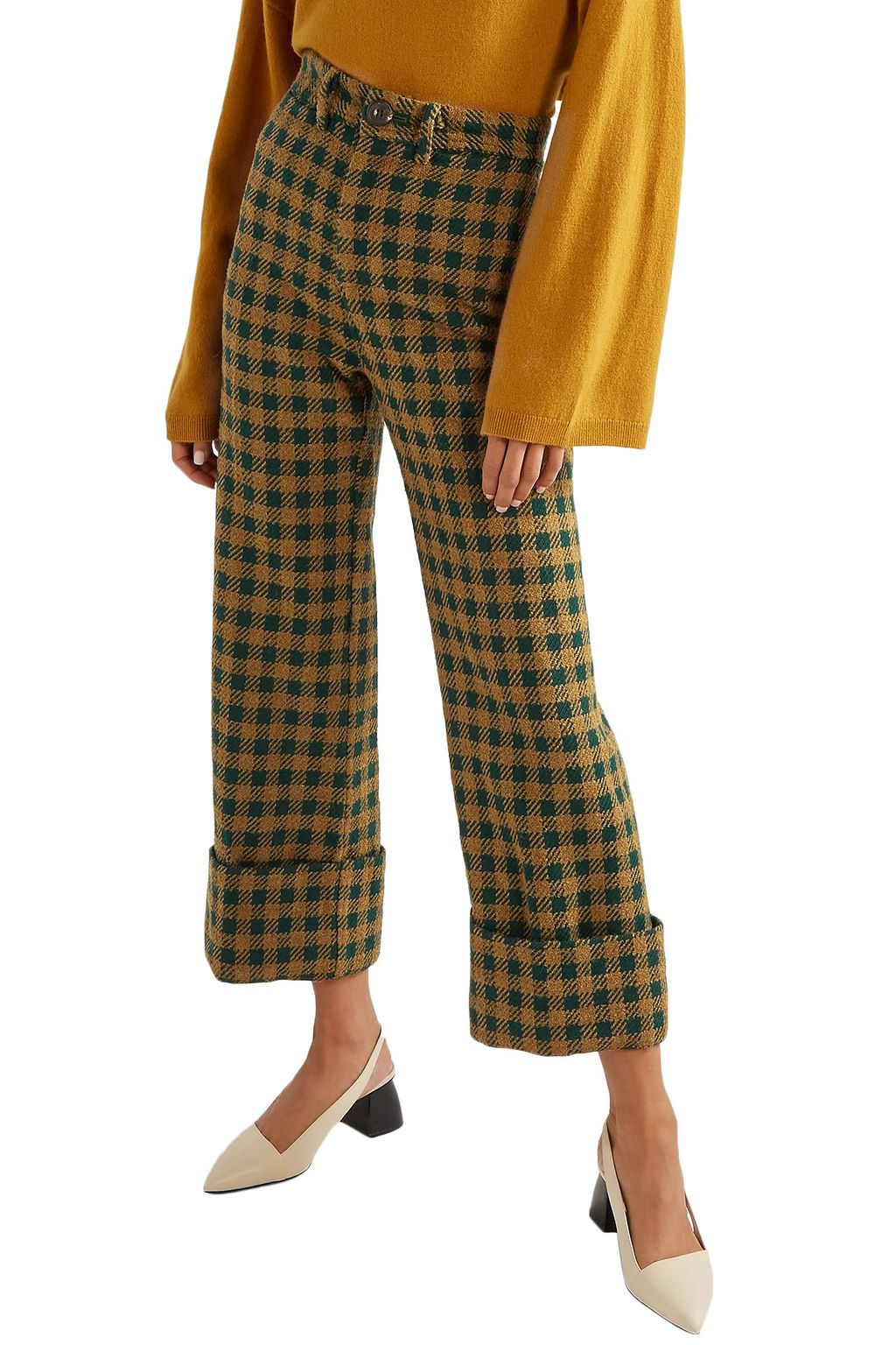 SEA Ethno Pop checked wool-blend straight-leg pants
