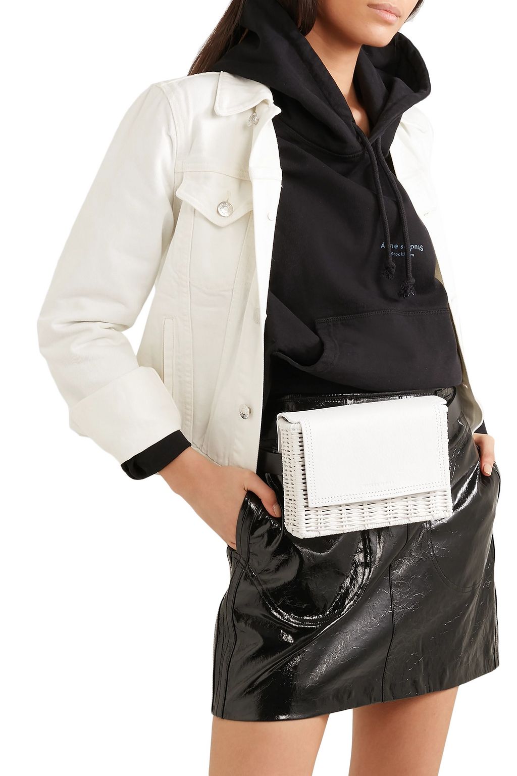 WICKER WINGS Tao textured-leather and rattan belt bag