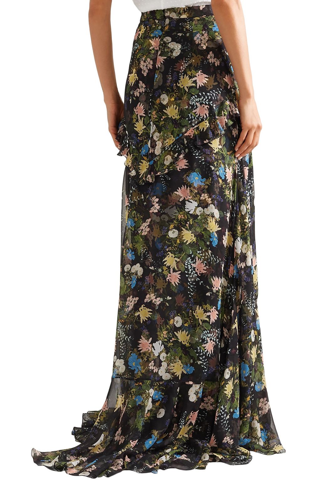ERDEM Alison ruffled floral-print silk-voile maxi skirt
