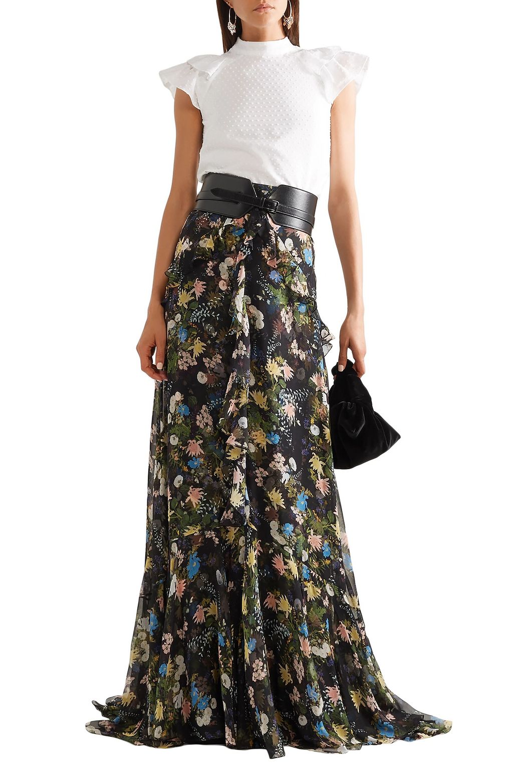 ERDEM Alison ruffled floral-print silk-voile maxi skirt
